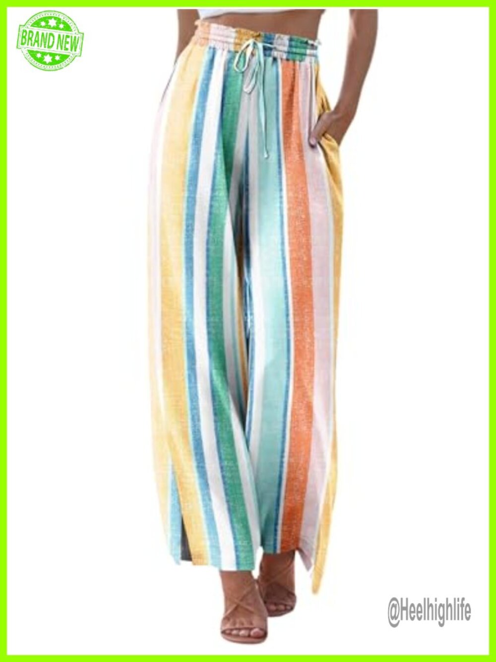Womens Palazzo Lounge Pants Drawstring Elastic Waist Wide Leg with Pockets